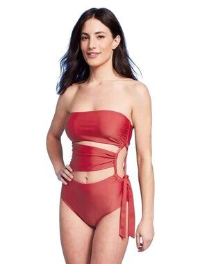 Shade & Shore Swimsuit Size XL Bandeau Cut Out One Piece Red Swim Beach Resort